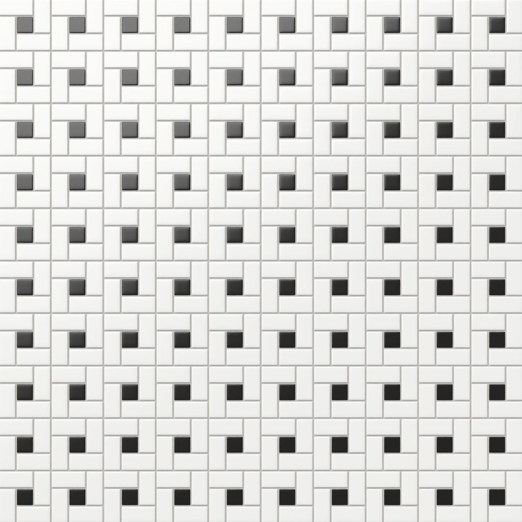 Quinn 12x12 Matte Porcelain Pinwheel Mosaic Tile in Black & White