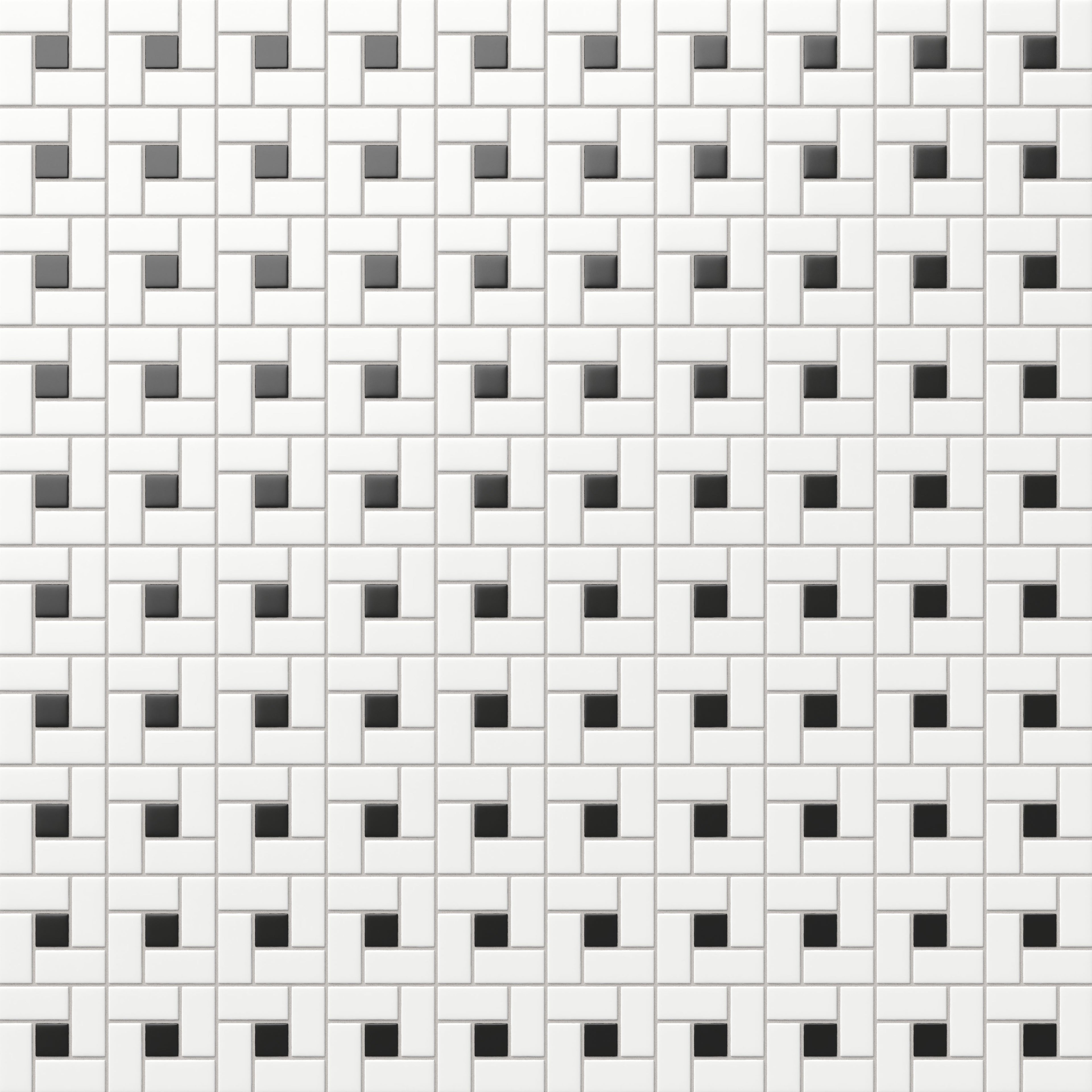 Quinn 12x12 Matte Porcelain Pinwheel Mosaic Tile in Black & White