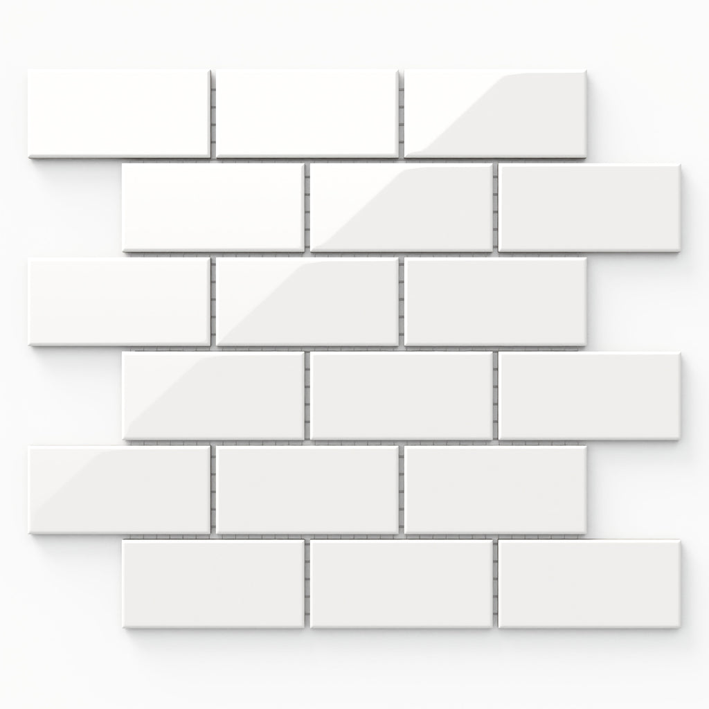 Mabel 12x12 Glossy Porcelain Brick Mosaic Tile in White