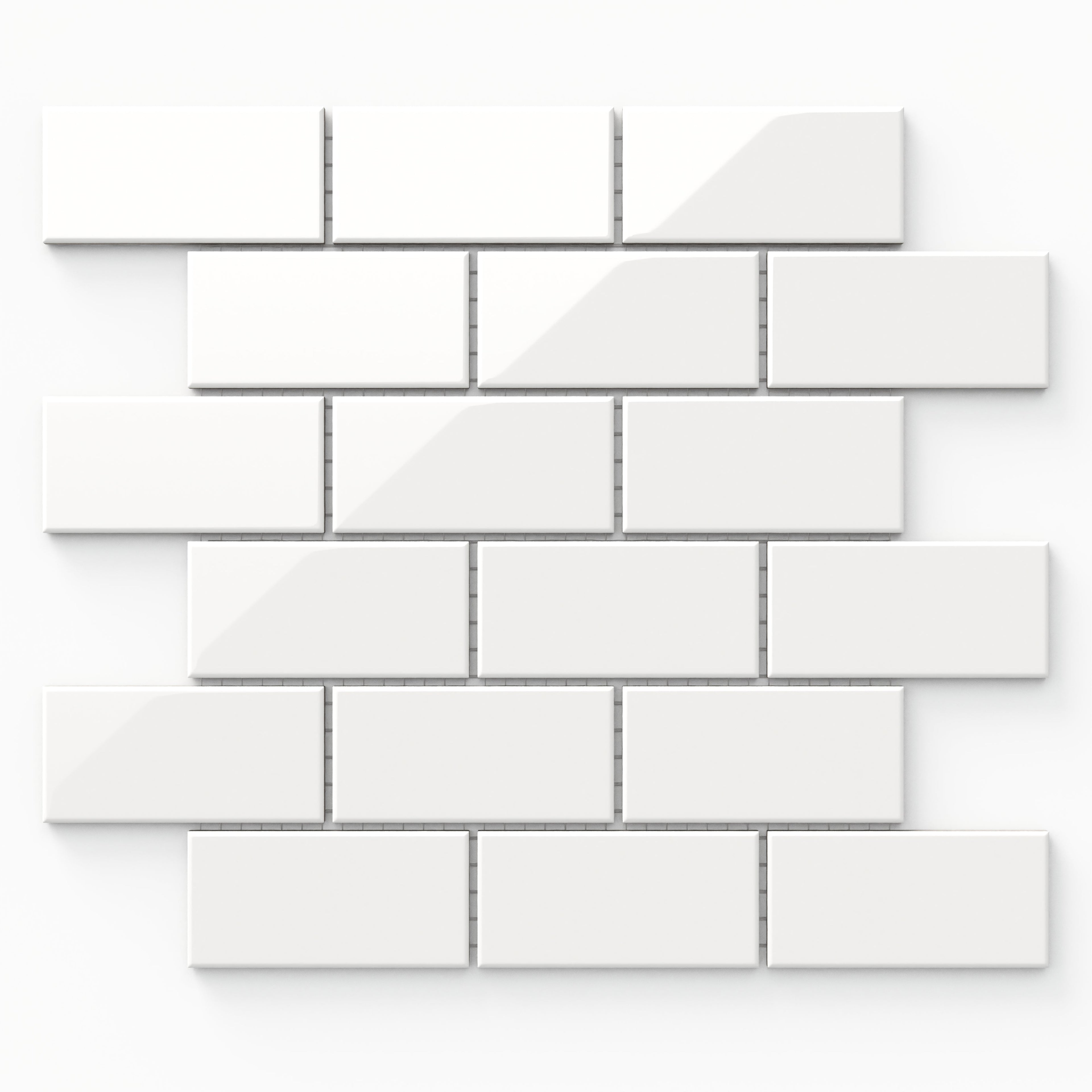 Mabel 12x12 Glossy Porcelain Brick Mosaic Tile in White