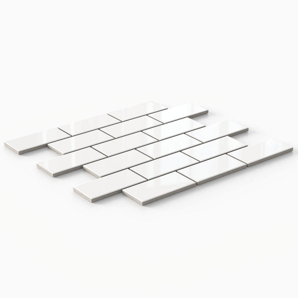 Mabel 12x12 Glossy Porcelain Brick Mosaic Tile in White