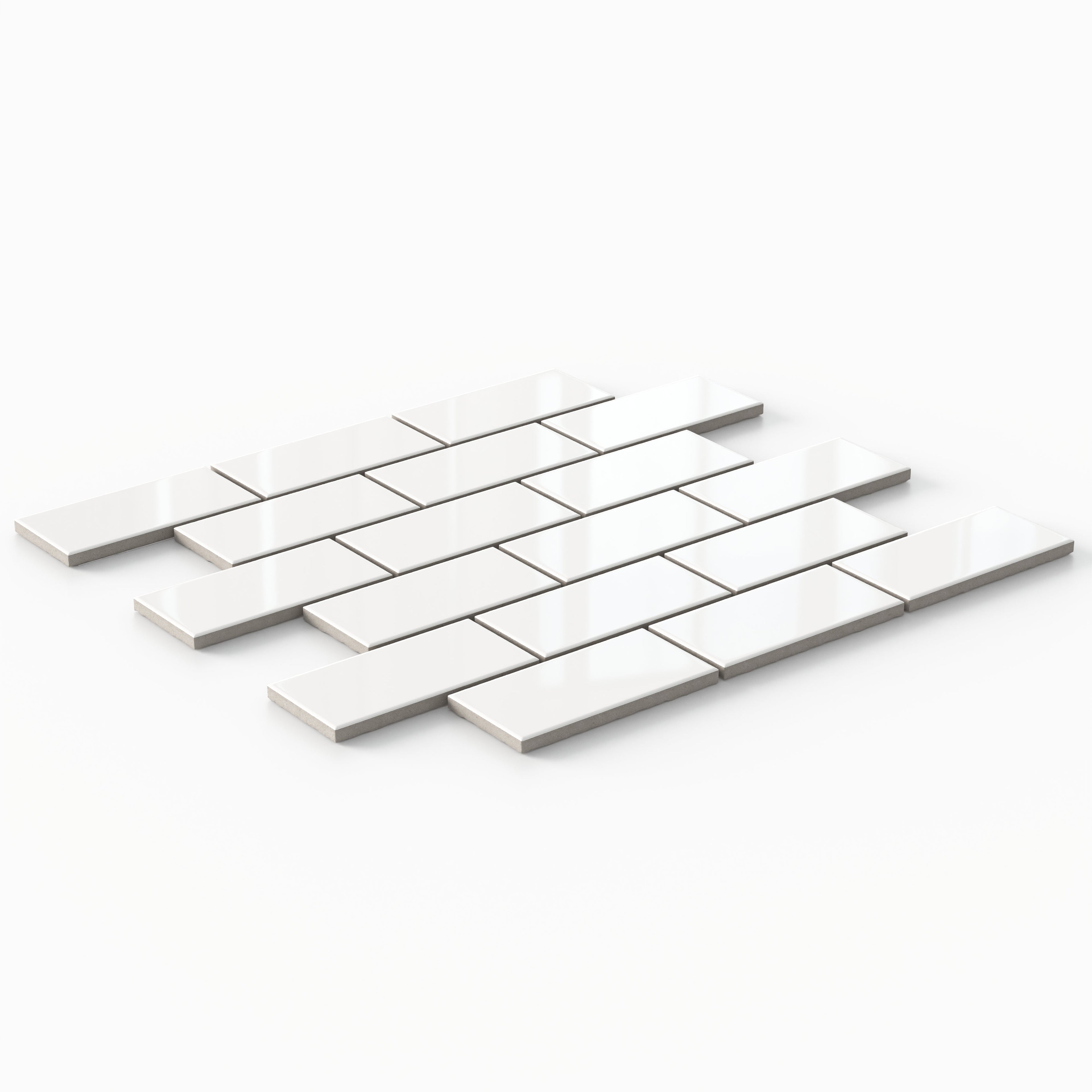 Mabel 12x12 Glossy Porcelain Brick Mosaic Tile in White