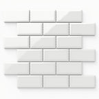 Maggie 12x12 Glossy Porcelain 2x4 Brick Beveled Mosaic Tile in White