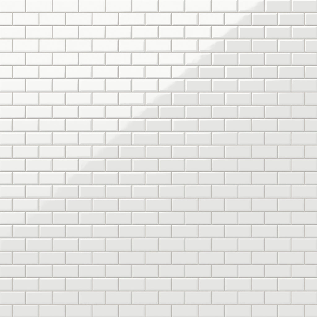 Maggie 12x12 Glossy Porcelain 2x4 Brick Beveled Mosaic Tile in White
