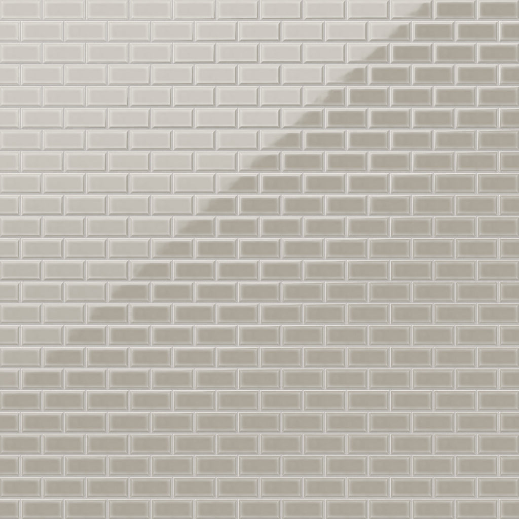Maggie 12x12 Glossy Porcelain 2x4 Brick Beveled Mosaic Tile in Taupe