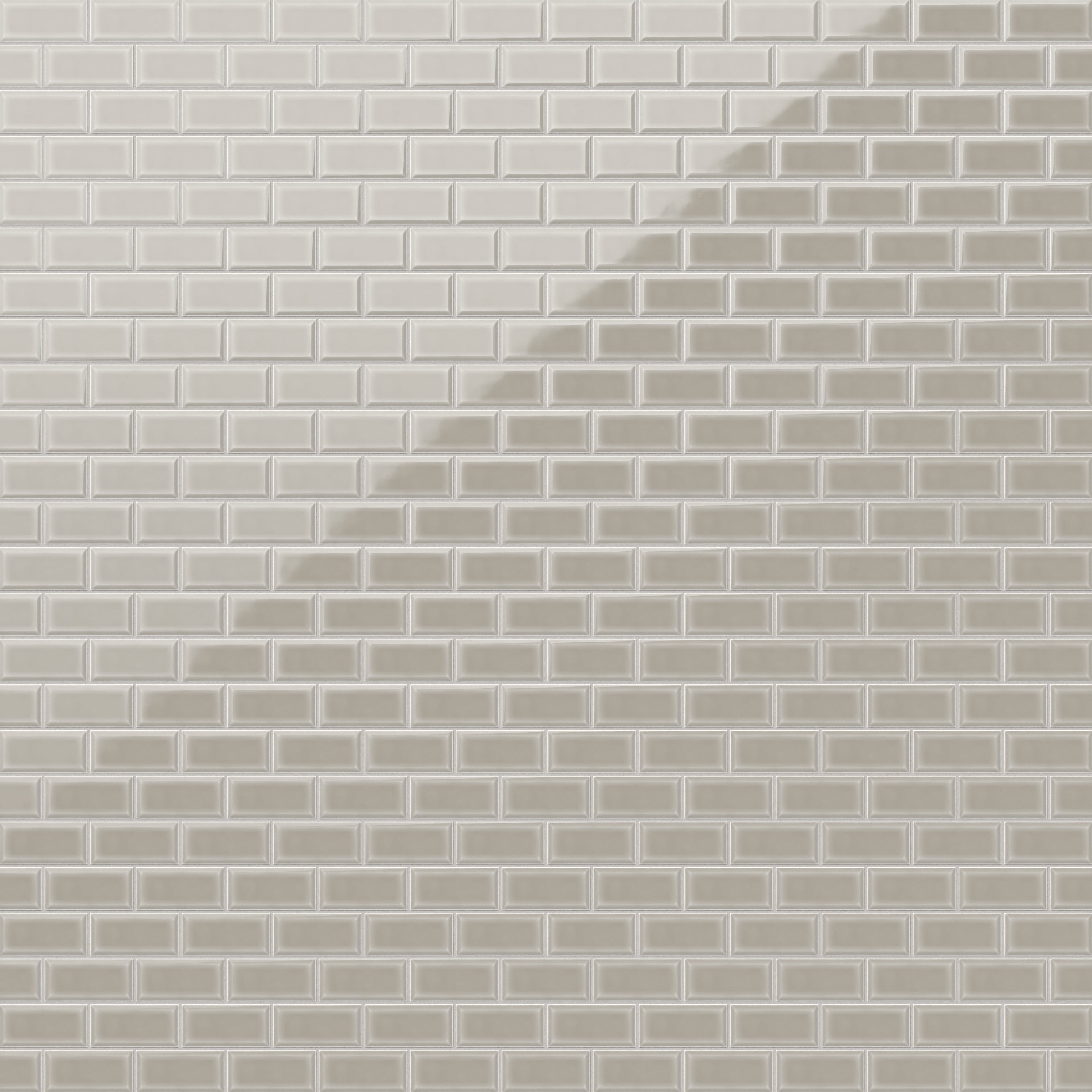 Maggie 12x12 Glossy Porcelain 2x4 Brick Beveled Mosaic Tile in Taupe