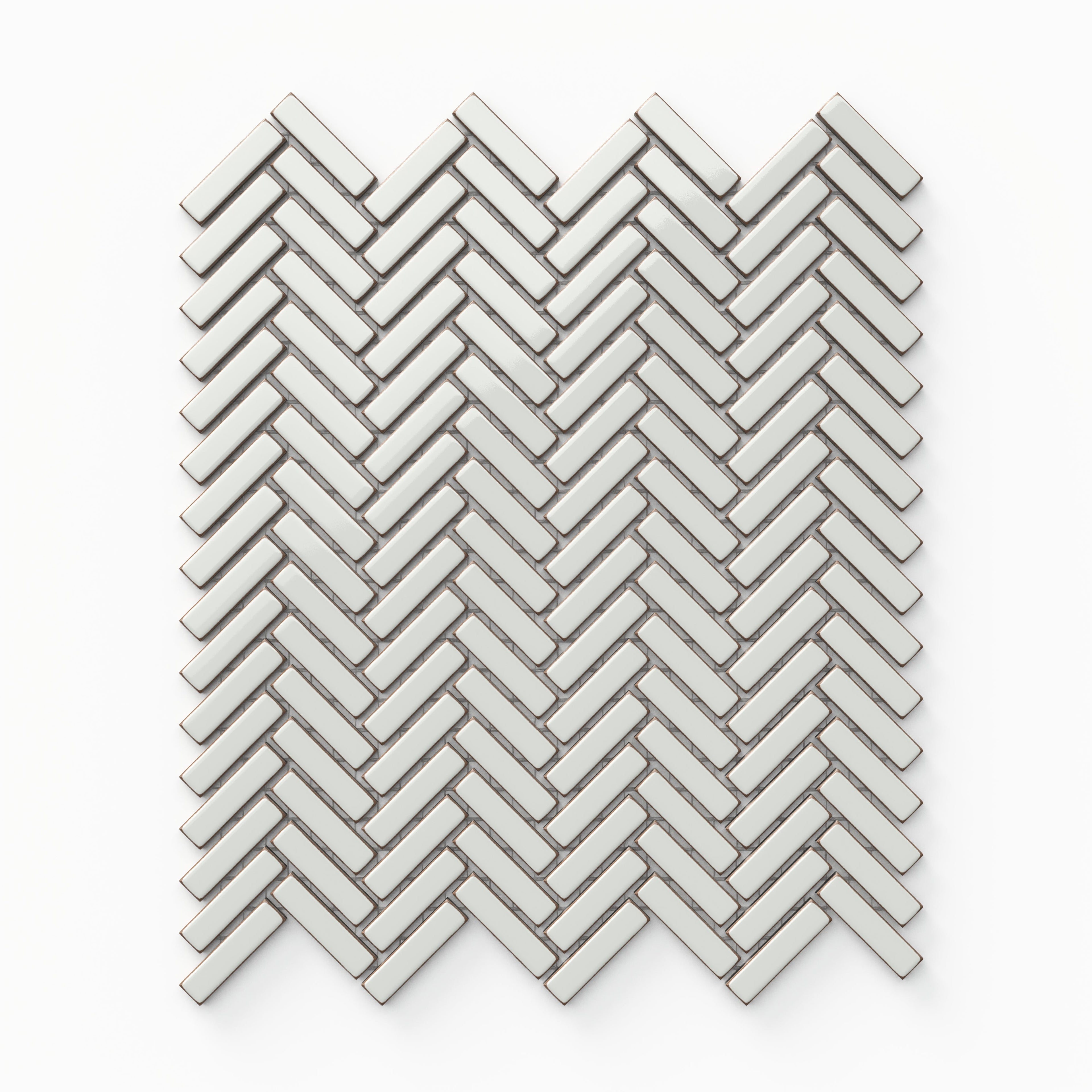 Maggie 12x12 Glossy Porcelain Herringbone Mosaic Tile in Off White
