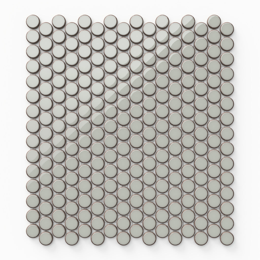 Ariel 12x12 Glossy Porcelain Penny Round Mosaic Tile in Sage