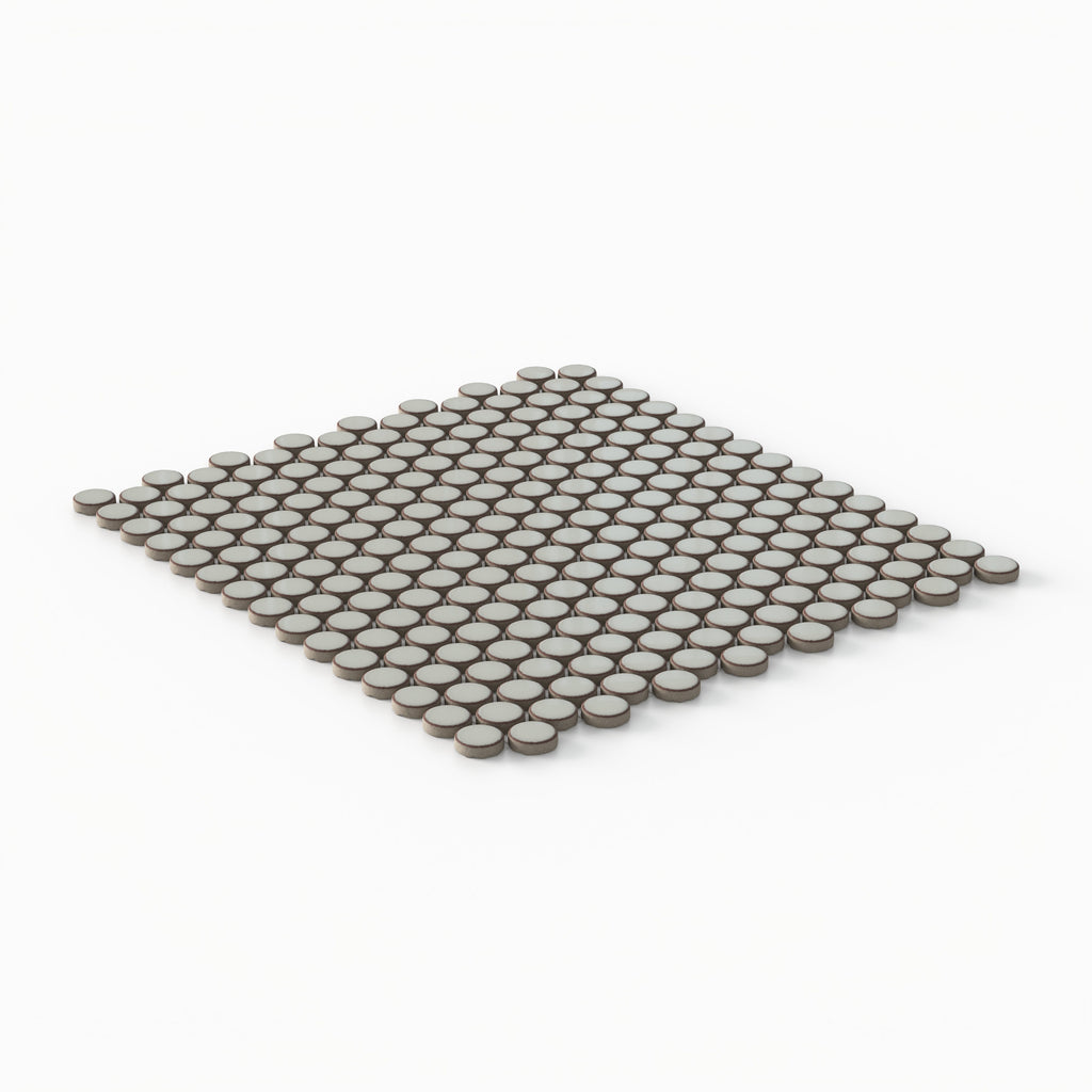 Ariel 12x12 Glossy Porcelain Penny Round Mosaic Tile in Sage