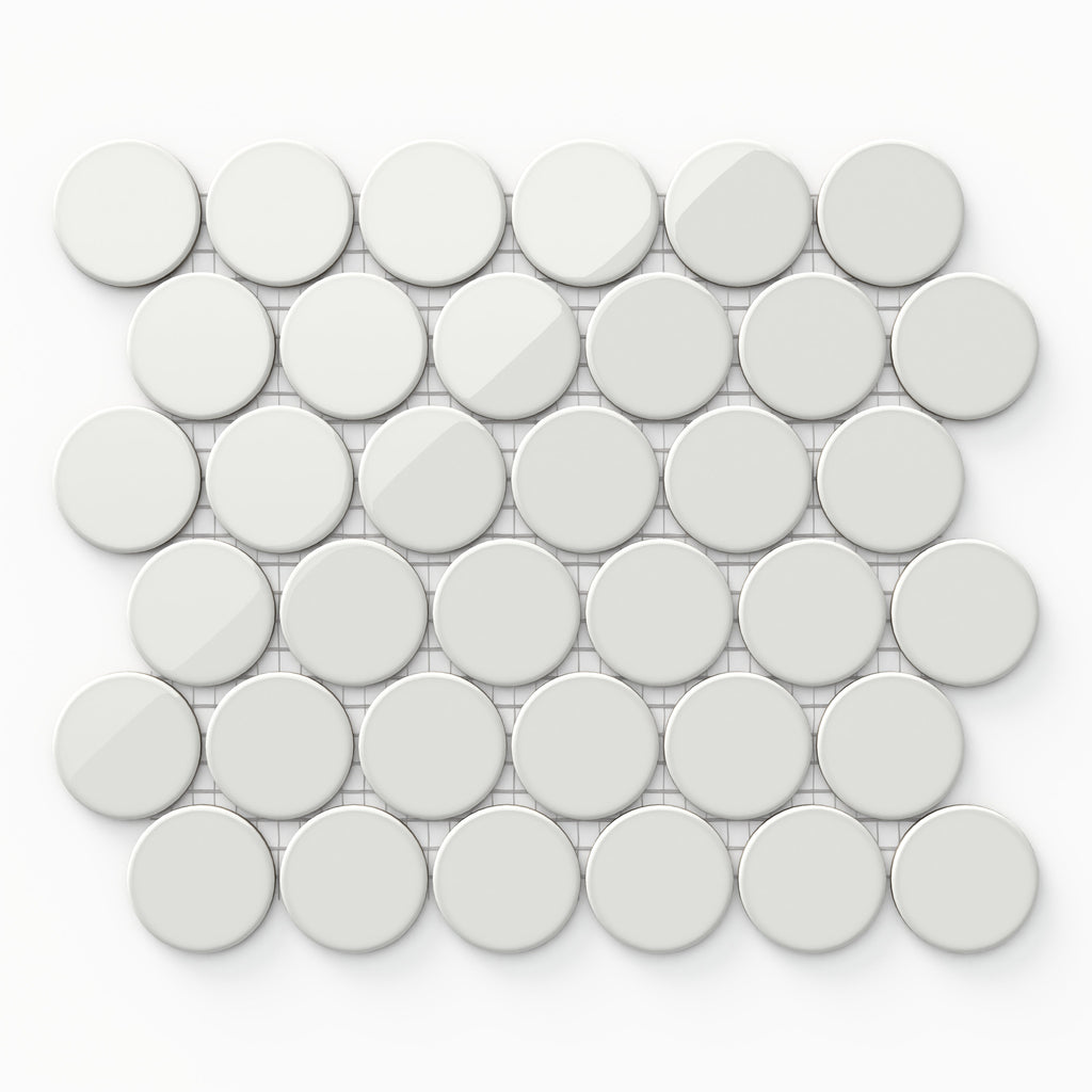 Cece 12x12 Glossy Porcelain 2 Round Mosaic Tile in White