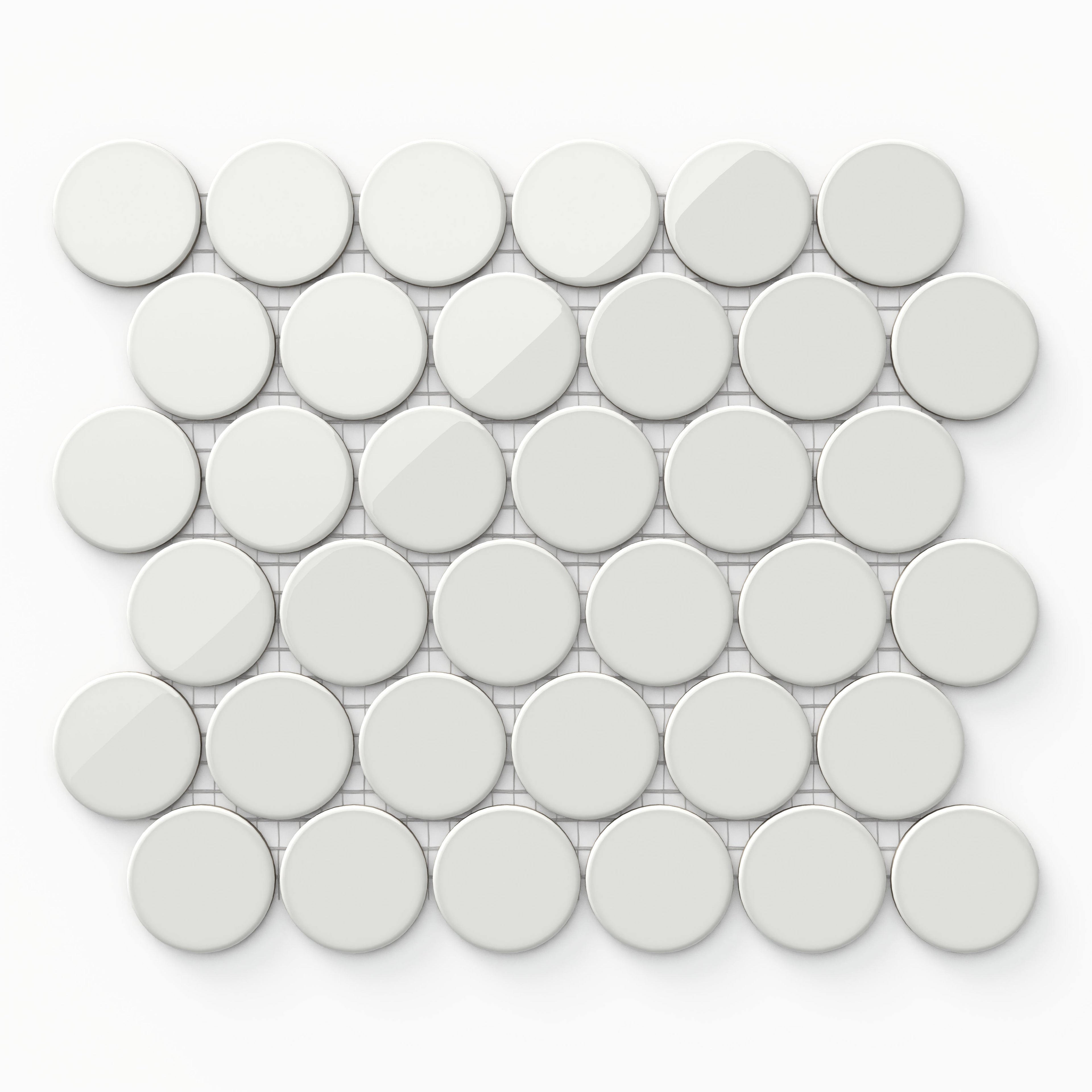 Cece 12x12 Glossy Porcelain 2 Round Mosaic Tile in White