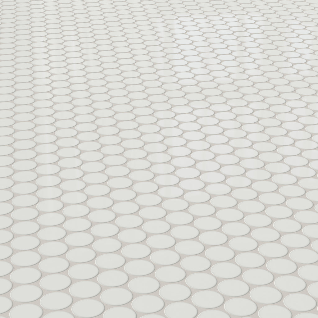 Cece 12x12 Glossy Porcelain 2 Round Mosaic Tile in White