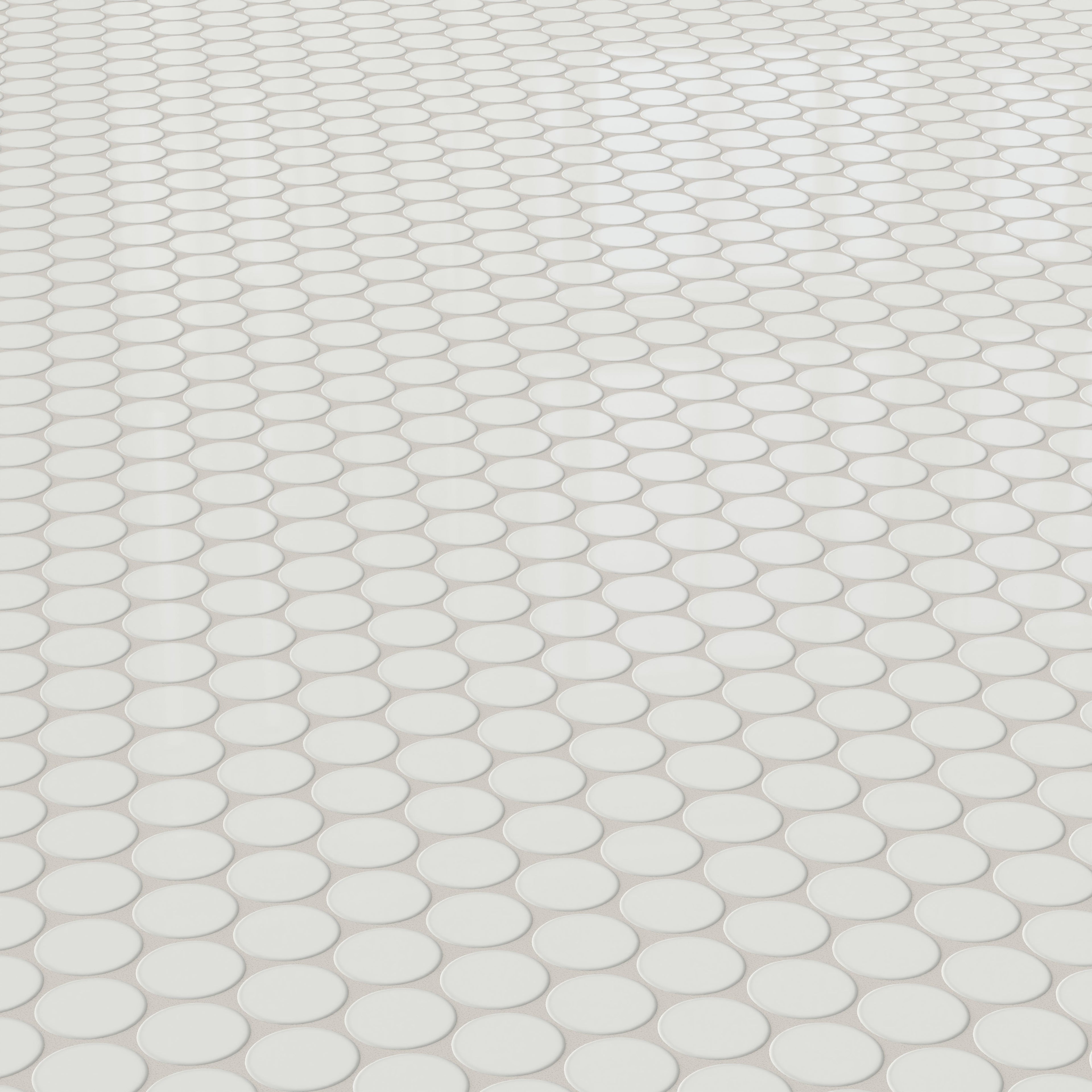 Cece 12x12 Glossy Porcelain 2 Round Mosaic Tile in White