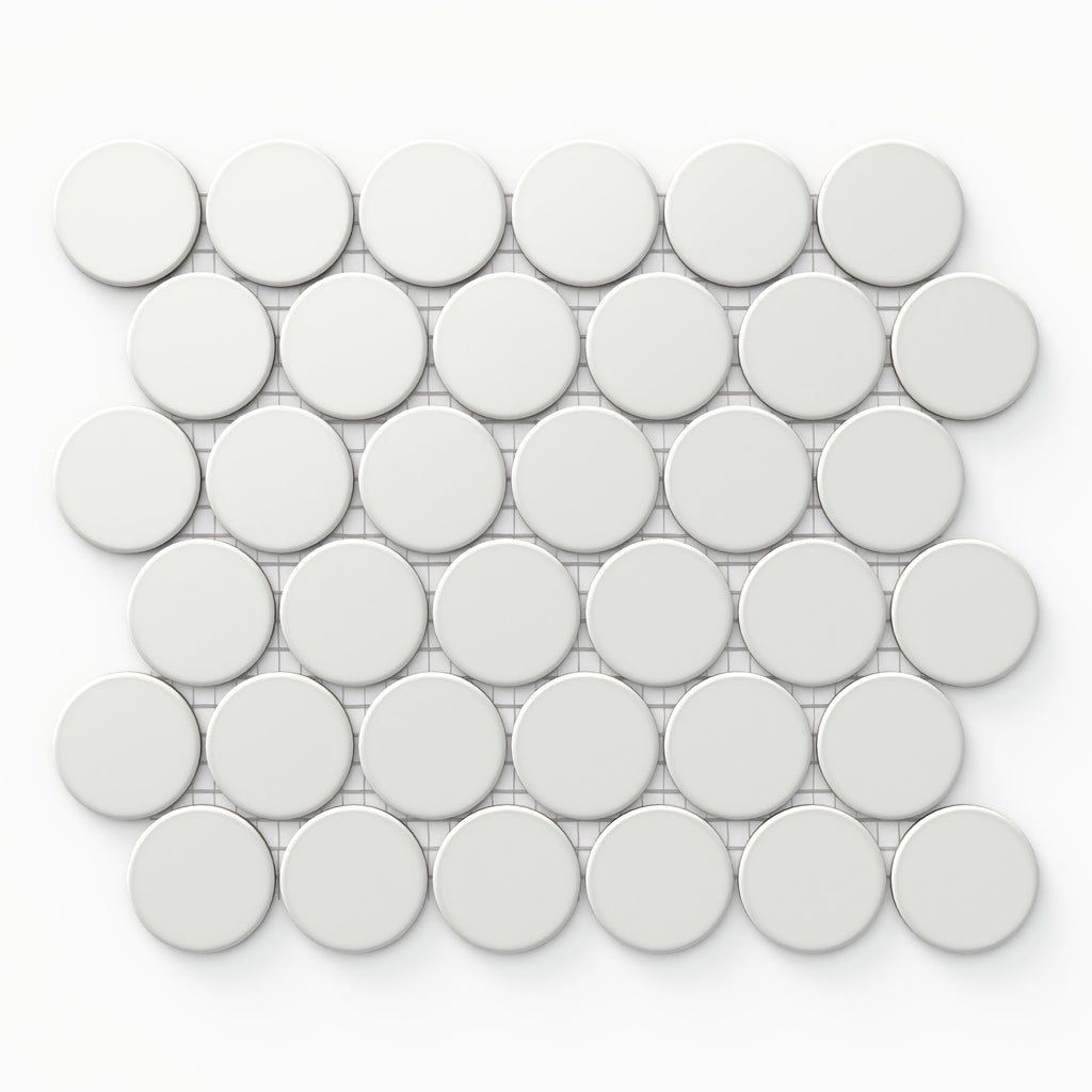 Cece 12x12 Matte Porcelain 2 Round Mosaic Tile in White