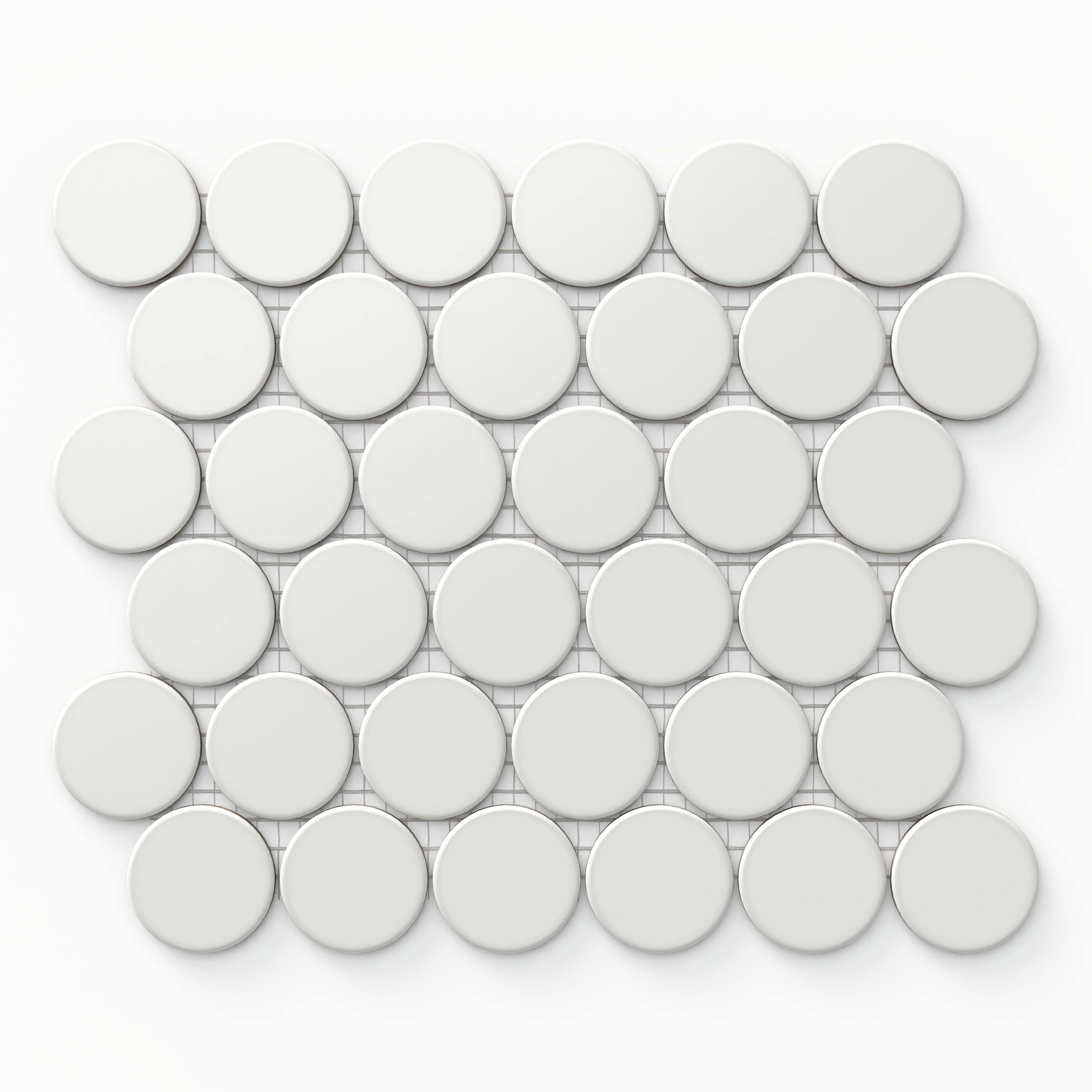 Cece 12x12 Matte Porcelain 2 Round Mosaic Tile in White