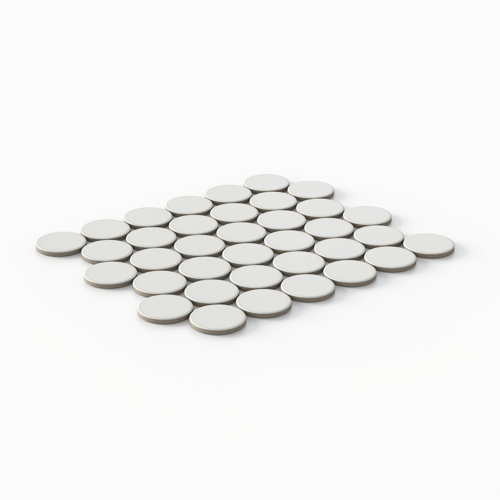 Cece 12x12 Matte Porcelain 2 Round Mosaic Tile in White