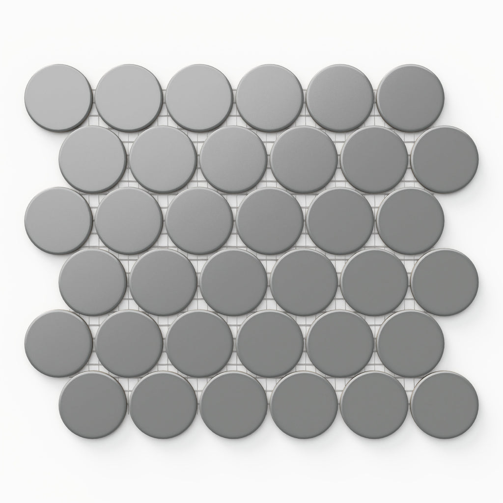 Cece 12x12 Matte Porcelain 2 Round Mosaic Tile in Grey