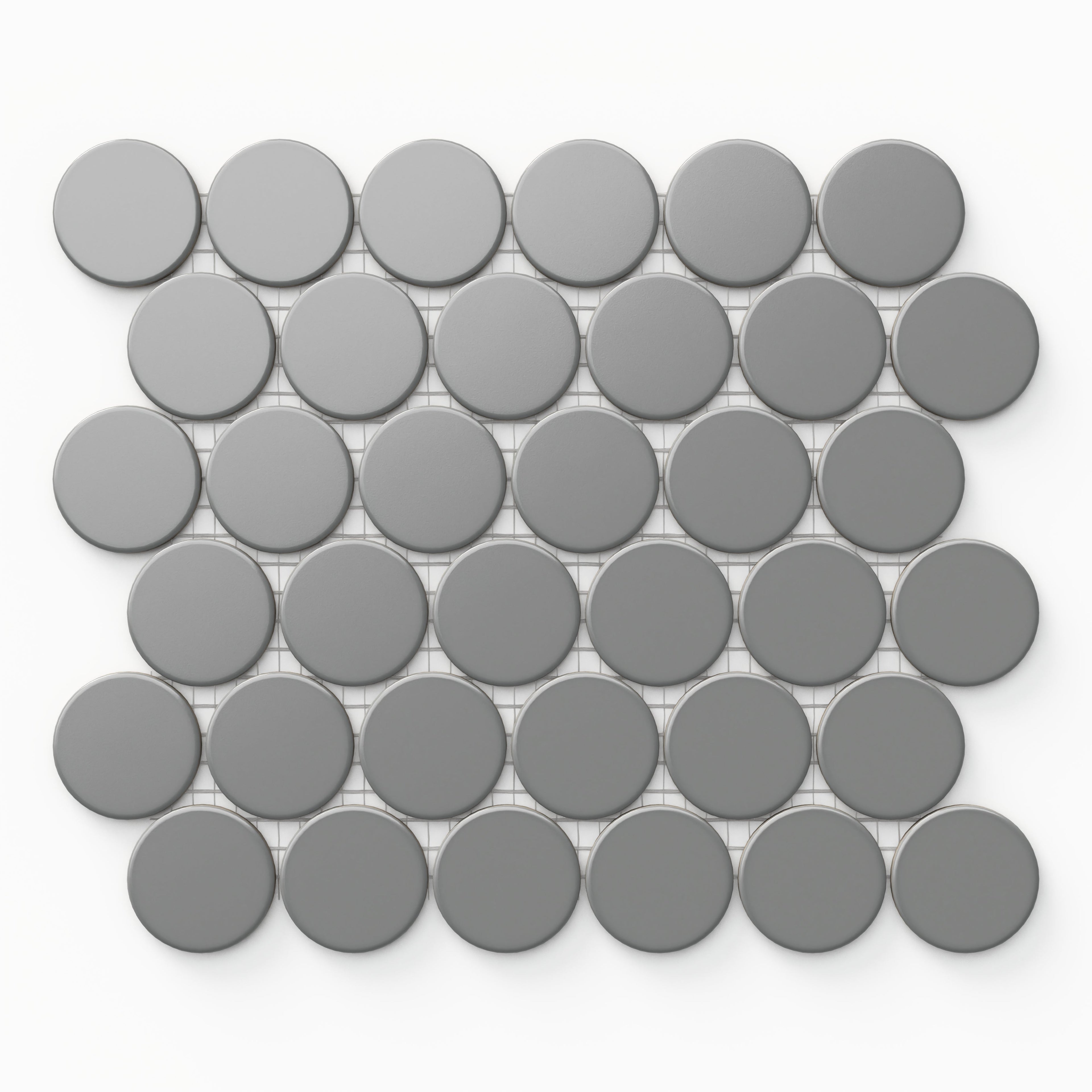 Cece 12x12 Matte Porcelain 2 Round Mosaic Tile in Grey