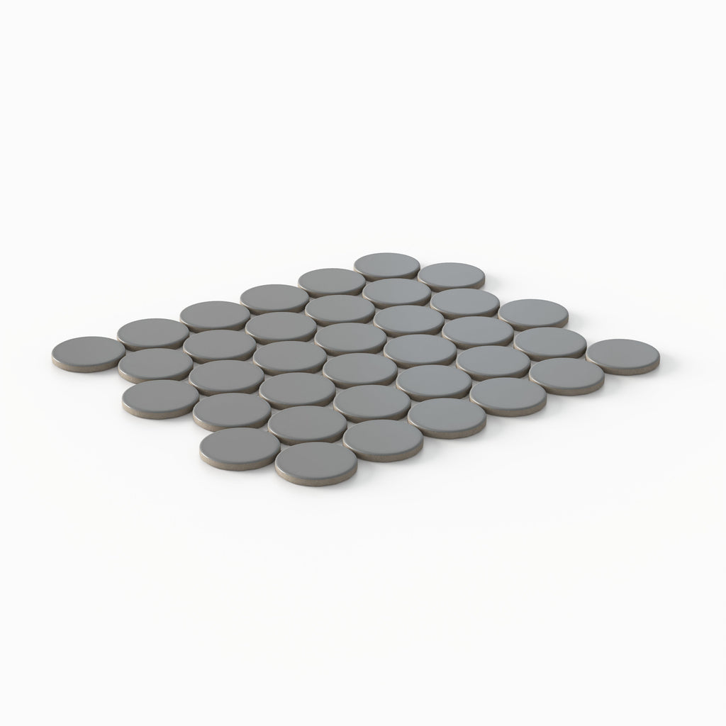 Cece 12x12 Matte Porcelain 2 Round Mosaic Tile in Grey