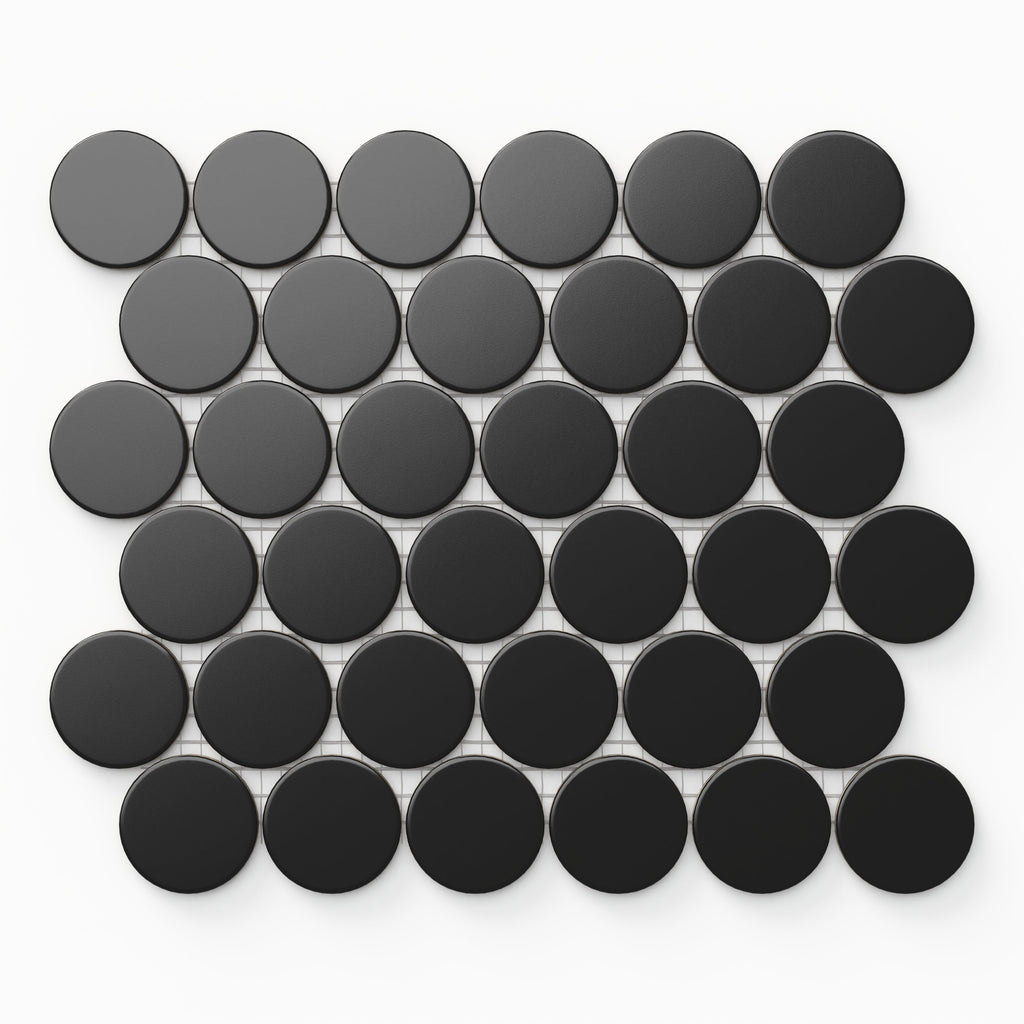 Cece 12x12 Matte Porcelain 2 Round Mosaic Tile in Black