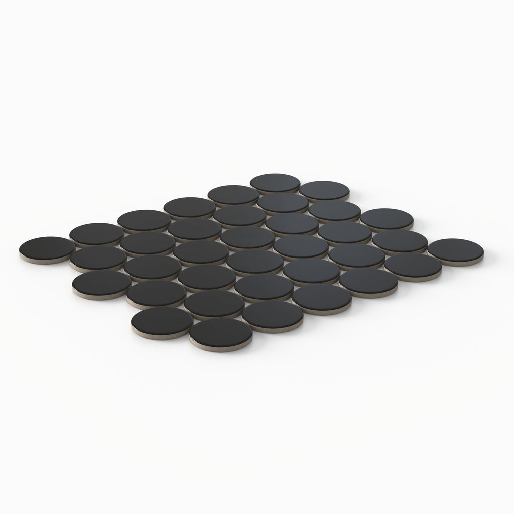 Cece 12x12 Matte Porcelain 2 Round Mosaic Tile in Black