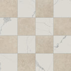 Leona 12x12 Checkerboard Matte Porcelain Tile in Calacatta and Marfil