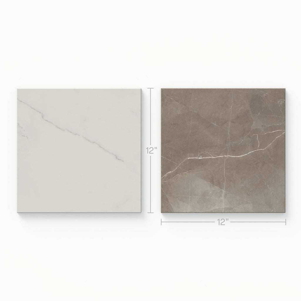 Leona 12x12 Checkerboard Matte Porcelain Tile in Calacatta and Amani Bronze