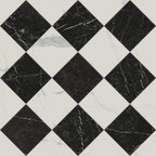 Leona 12x12 Checkerboard Matte Porcelain Tile in Calacatta and Nero Marquina