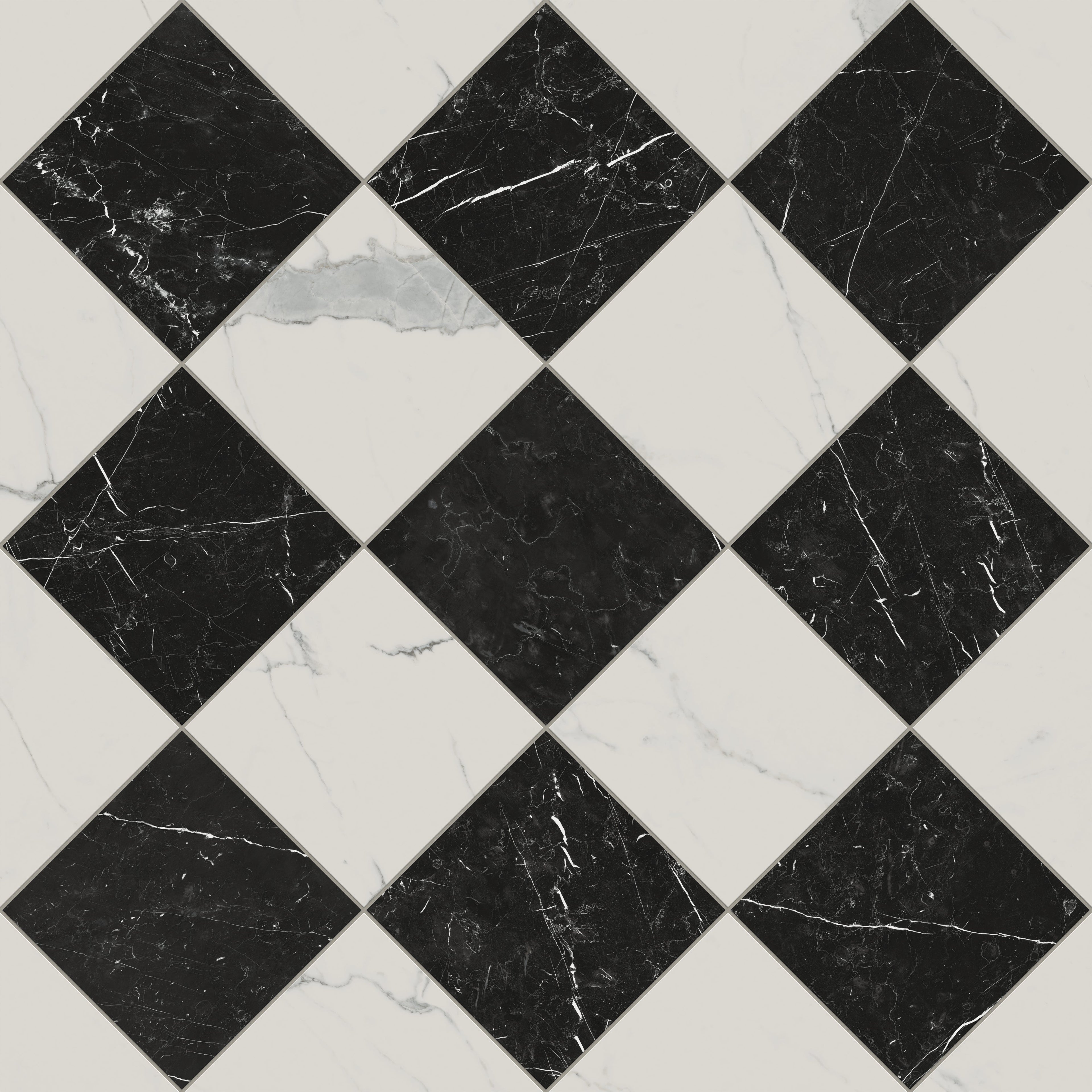 Leona 12x12 Checkerboard Matte Porcelain Tile in Calacatta and Nero Marquina