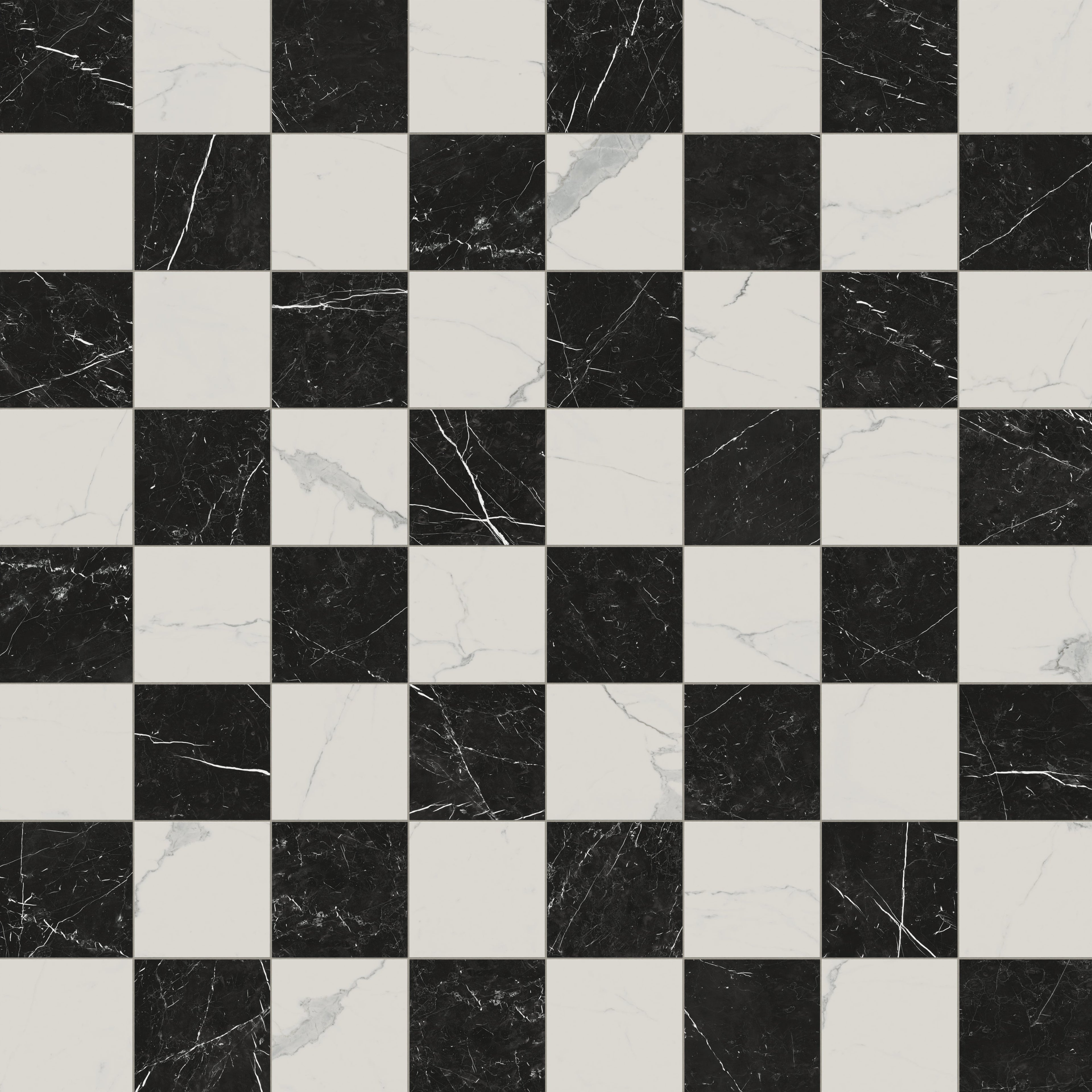 Leona 12x12 Checkerboard Matte Porcelain Tile in Calacatta and Nero Marquina