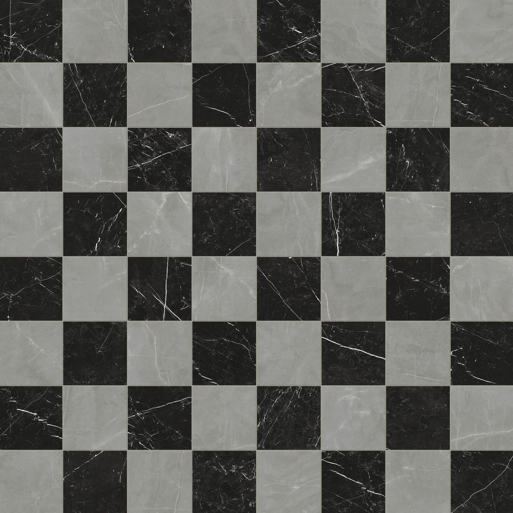 Leona 12x12 Checkerboard Matte Porcelain Tile in Amani Grey and Nero Marquina