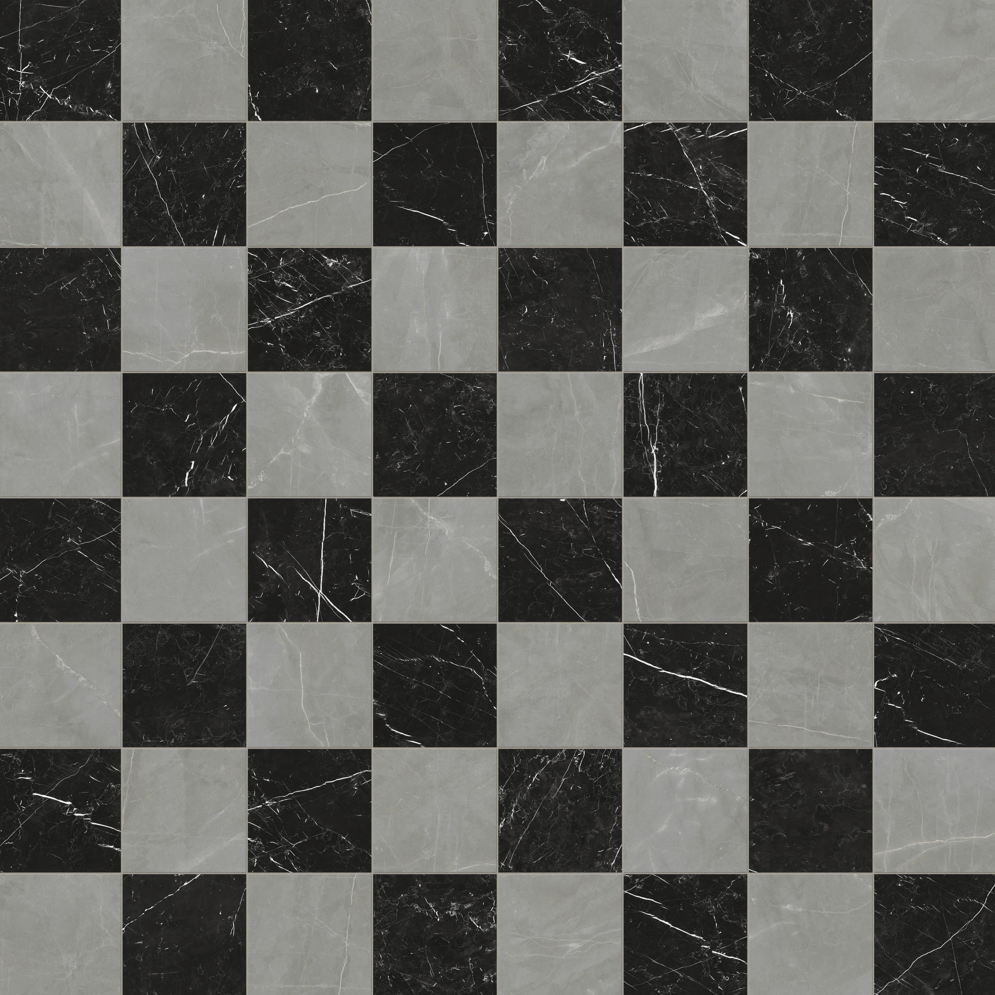 Leona 12x12 Checkerboard Matte Porcelain Tile in Amani Grey and Nero Marquina