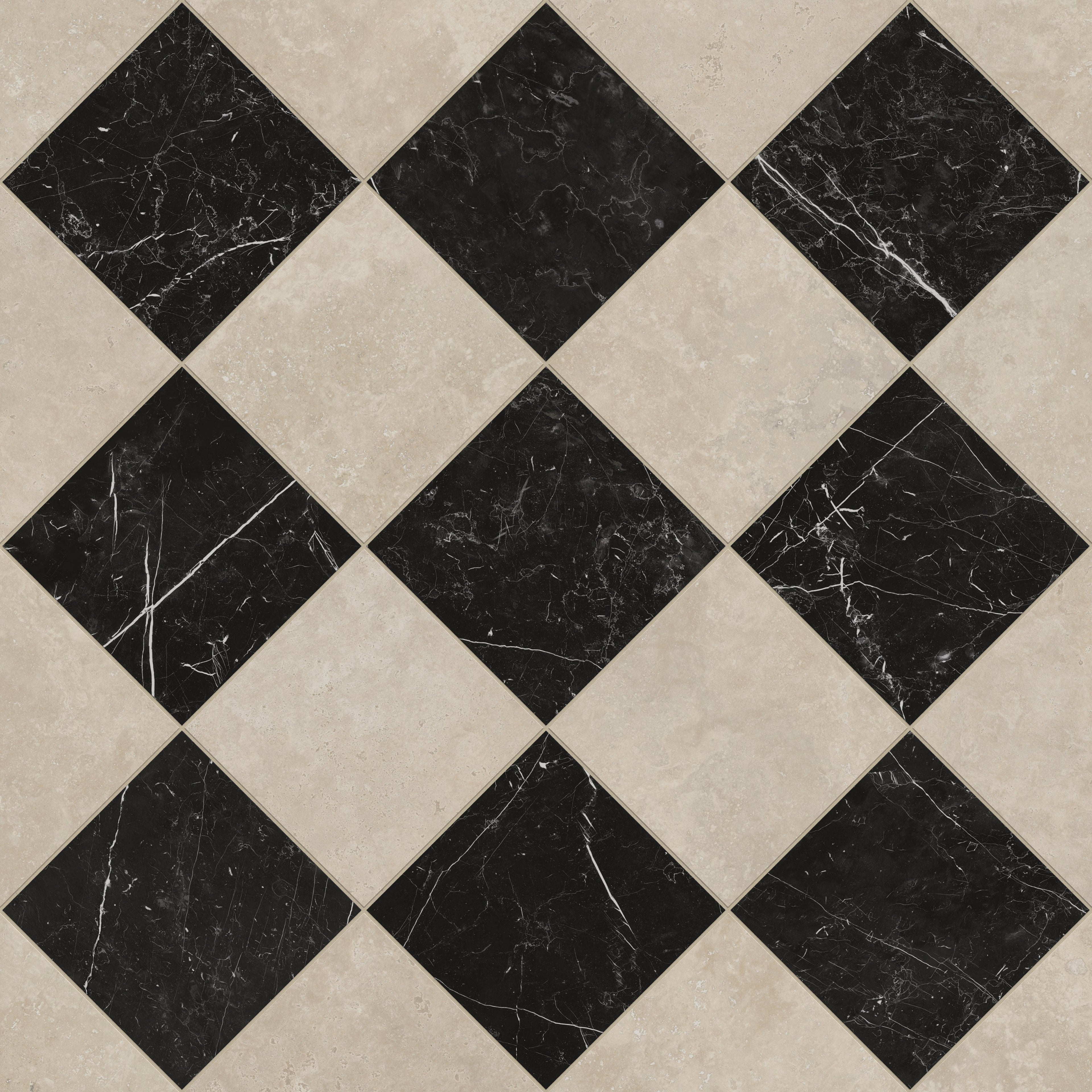 Leona 12x12 Checkerboard Matte Porcelain Tile in Marfil and Nero Marquina