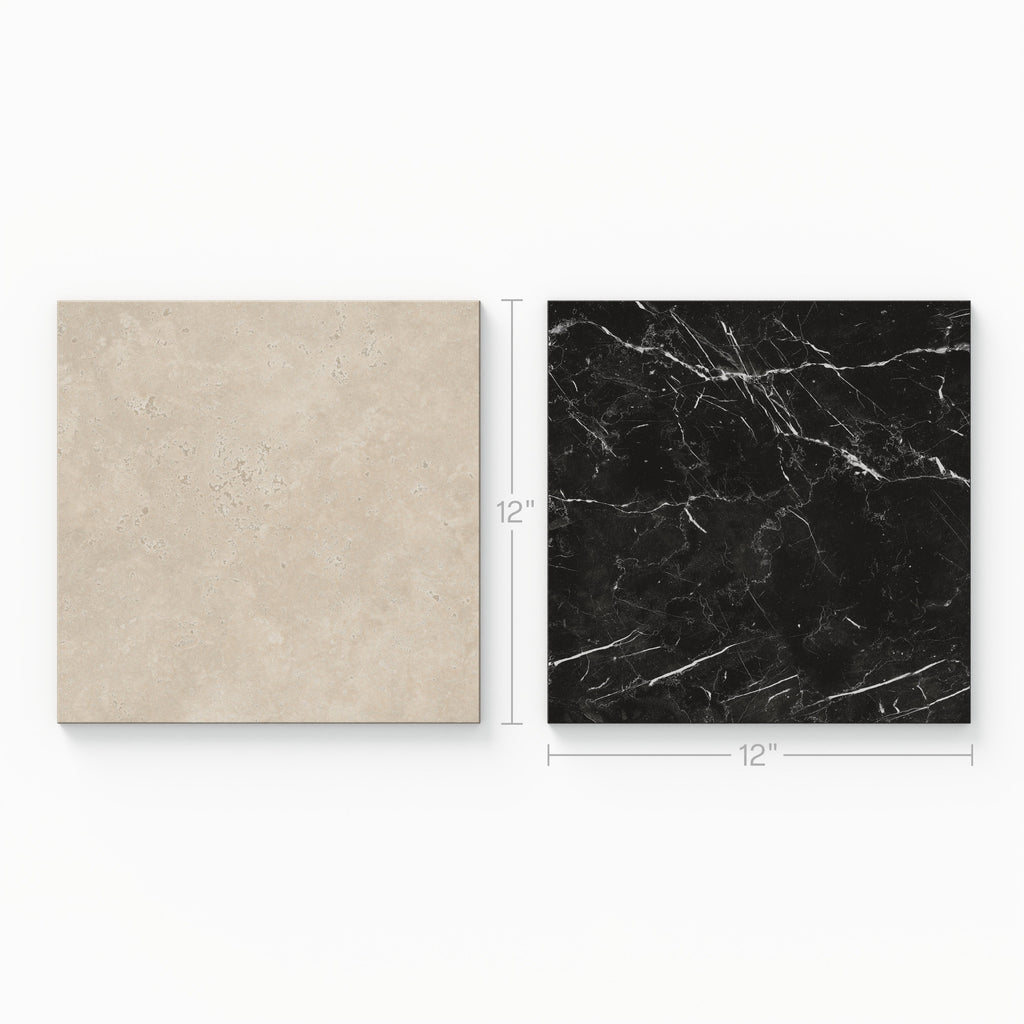 Leona 12x12 Checkerboard Matte Porcelain Tile in Marfil and Nero Marquina