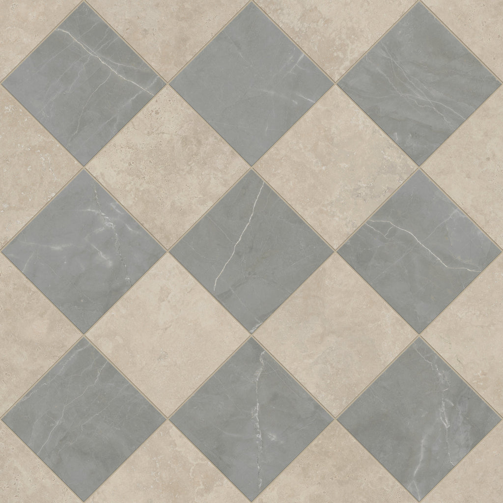 Leona 12x12 Checkerboard Matte Porcelain Tile in Marfil and Amani Grey