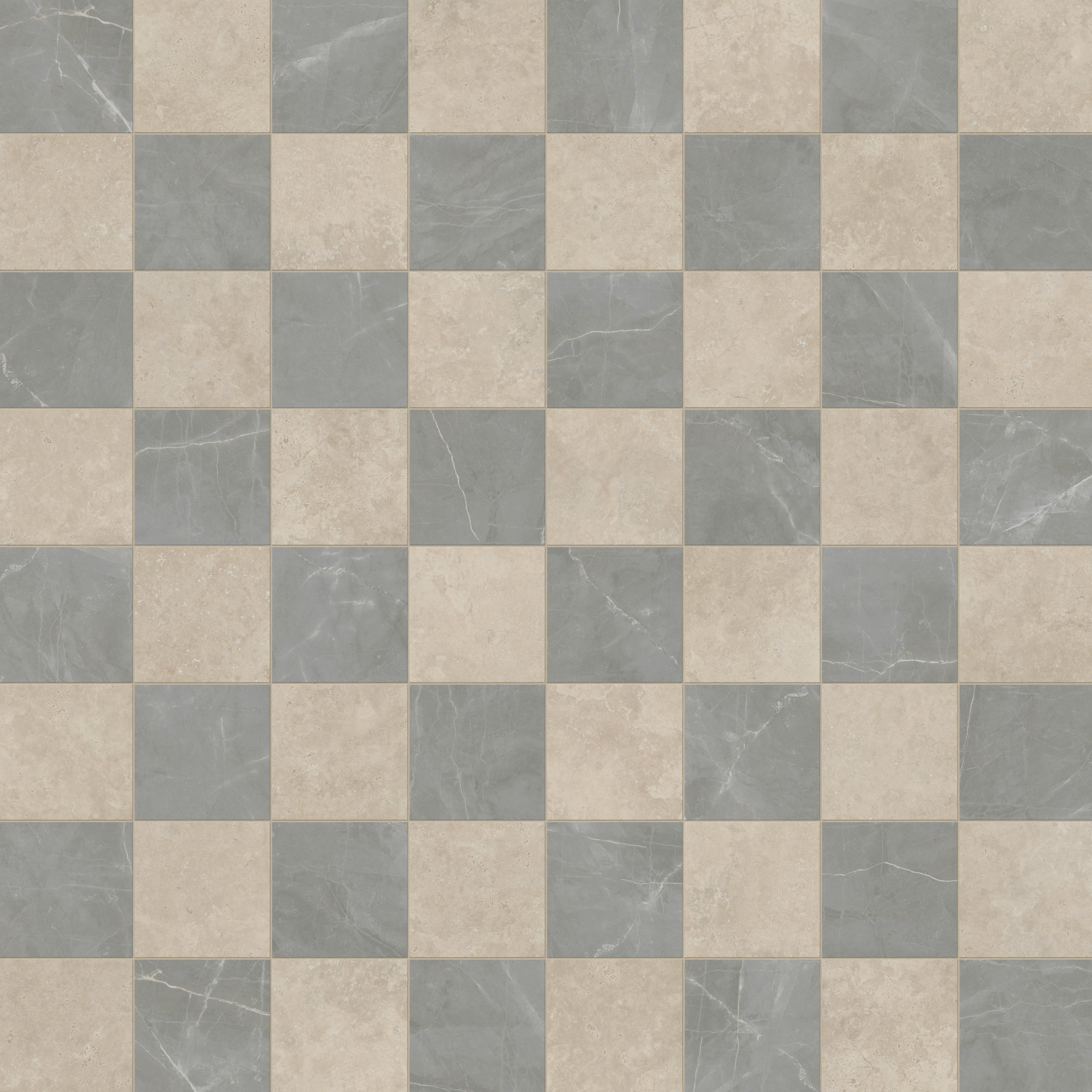 Leona 12x12 Checkerboard Matte Porcelain Tile in Marfil and Amani Grey