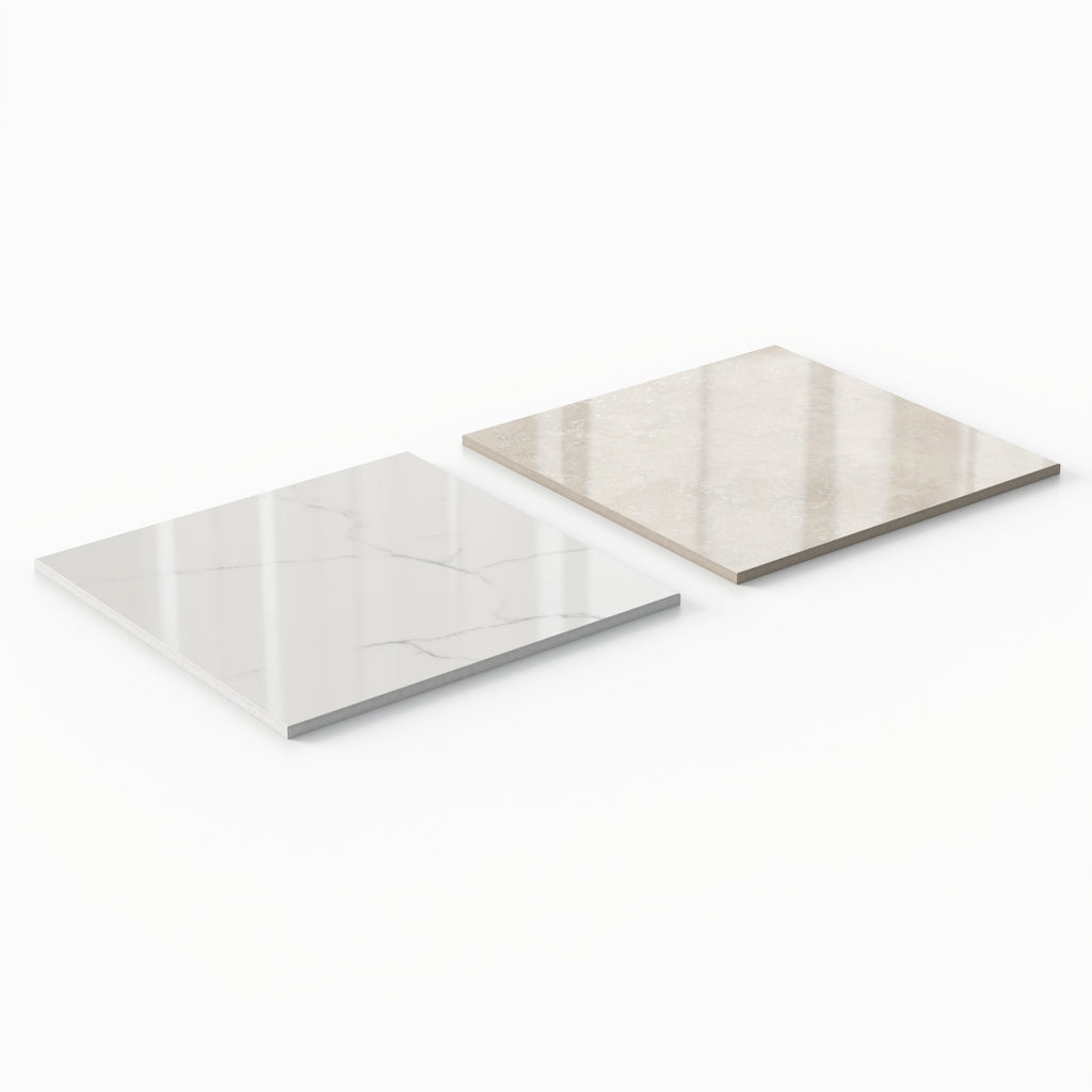 Leona 12x12 Checkerboard Polished Porcelain Tile in Calacatta and Marfil