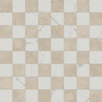 Leona 12x12 Checkerboard Polished Porcelain Tile in Calacatta and Marfil