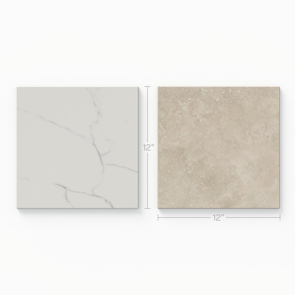 Leona 12x12 Checkerboard Polished Porcelain Tile in Calacatta and Marfil