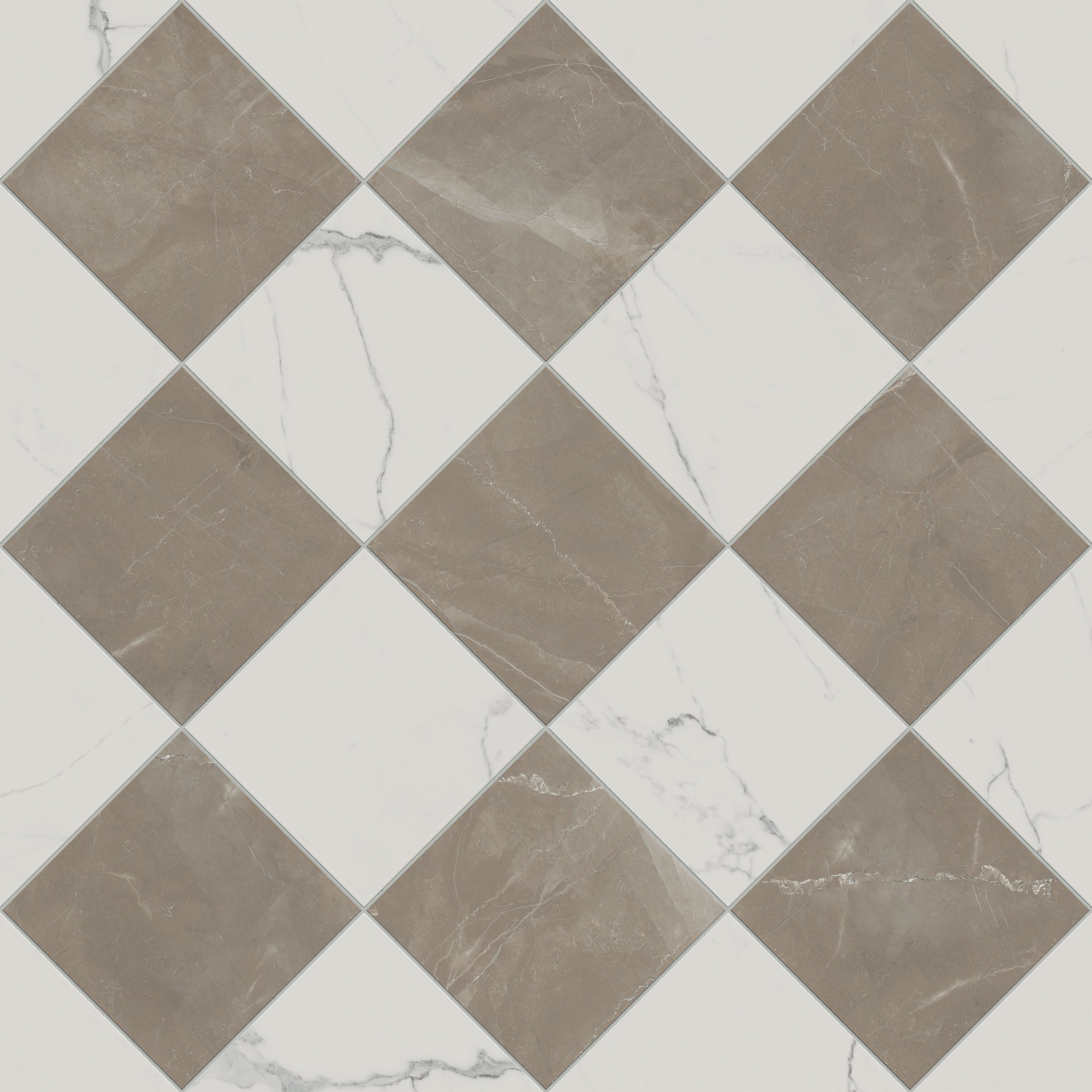 Leona 12x12 Checkerboard Polished Porcelain Tile in Calacatta and Amani Bronze