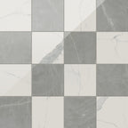 Leona 12x12 Checkerboard Polished Porcelain Tile in Calacatta and Amani Grey