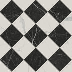 Leona 12x12 Checkerboard Polished Porcelain Tile in Calacatta and Nero Marquina