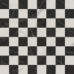 Leona 12x12 Checkerboard Polished Porcelain Tile in Calacatta and Nero Marquina