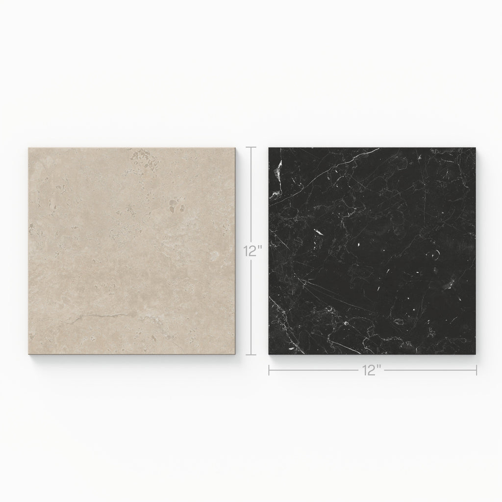 Leona 12x12 Checkerboard Polished Porcelain Tile in Marfil and Nero Marquina