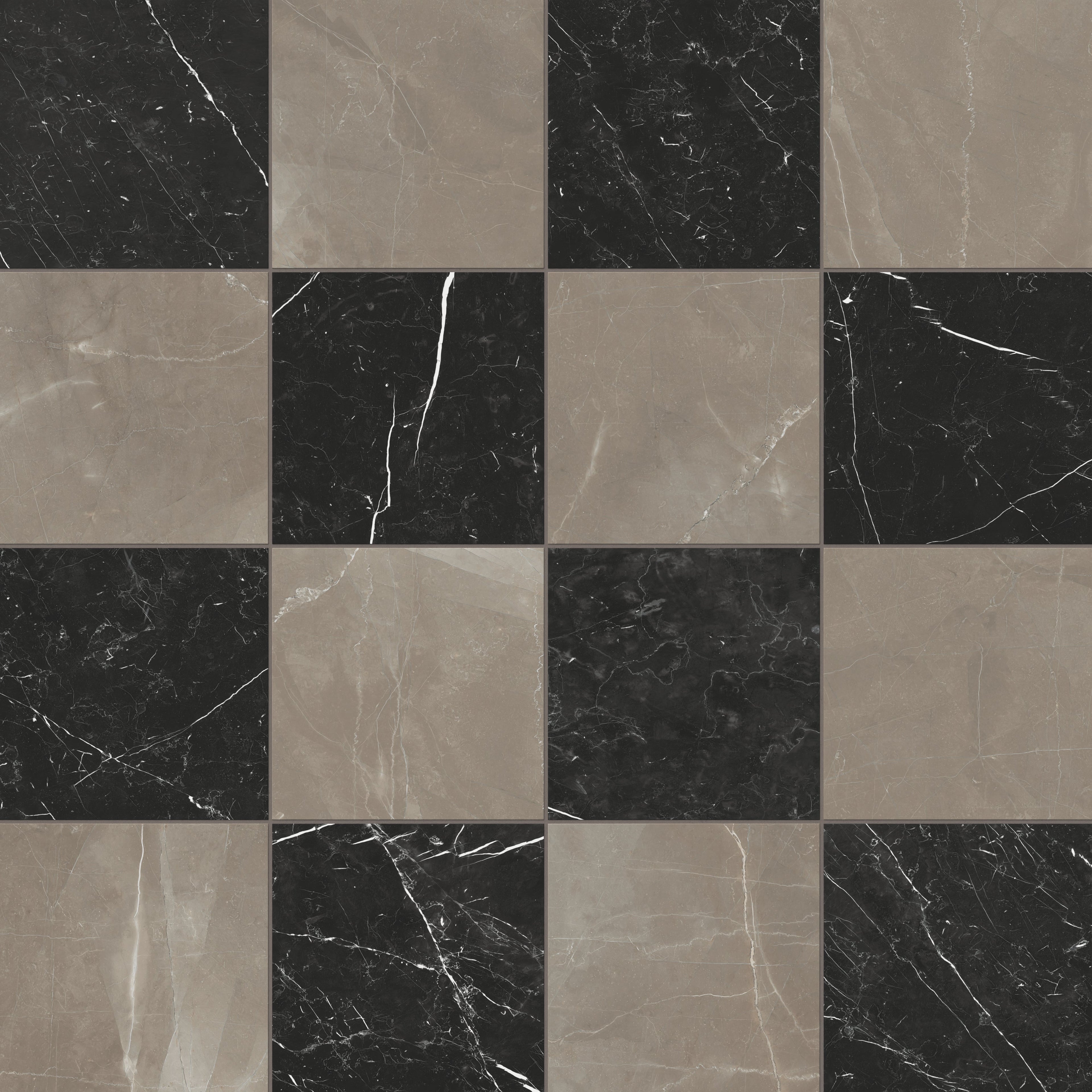 Leona 12x12 Checkerboard Matte Porcelain Tile in Amani Bronze and Nero Marquina