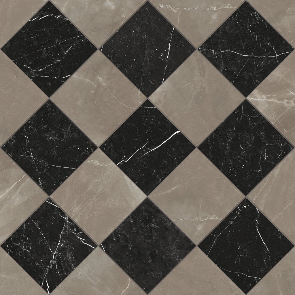 Leona 12x12 Checkerboard Matte Porcelain Tile in Amani Bronze and Nero Marquina