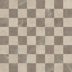 Leona 12x12 Checkerboard Polished Porcelain Tile in Marfil and Amani Bronze