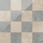 Leona 12x12 Checkerboard Polished Porcelain Tile in Marfil and Amani Grey