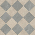 Leona 12x12 Checkerboard Polished Porcelain Tile in Marfil and Amani Grey