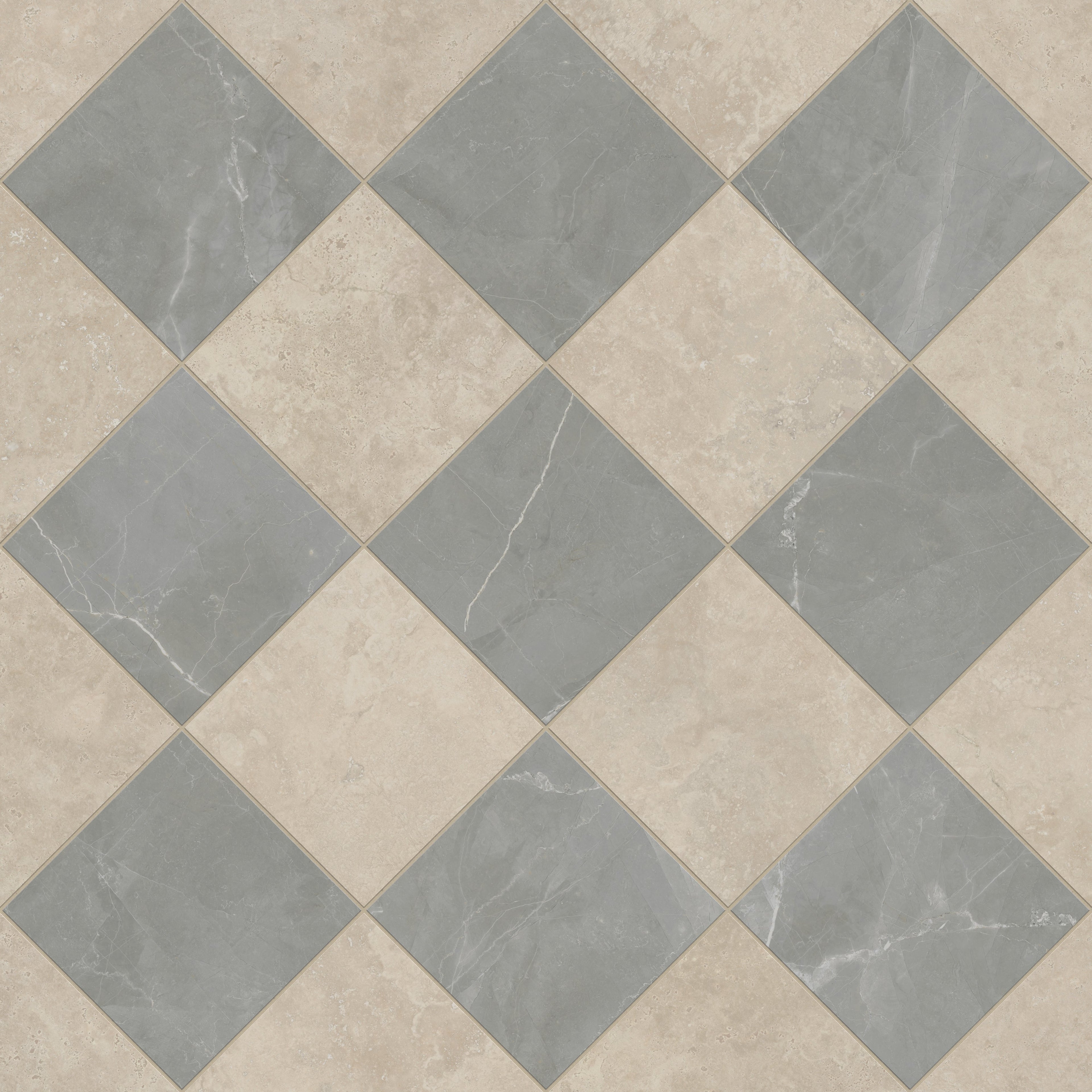 Leona 12x12 Checkerboard Polished Porcelain Tile in Marfil and Amani Grey